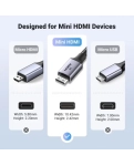 Кабель HDMI Ugreen HD163 miniHDMI to HDMI, 2 m, v2.1 UltraHD 8K-3D Braided Nylon Black 15515