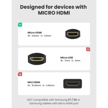 Кабель HDMI Ugreen Micro HDMI До HDMI HDMI Adapter Cable, 22 cm Black 20134