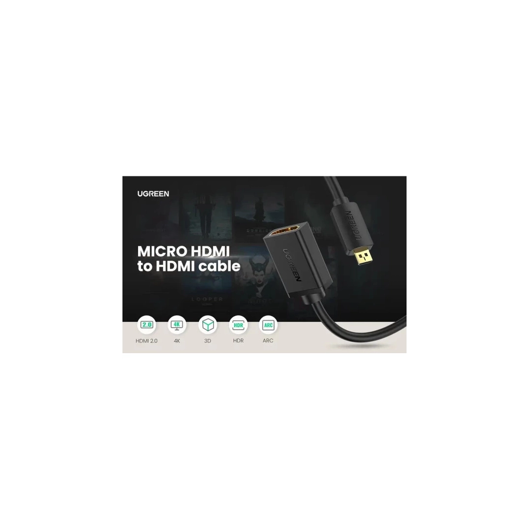Кабель HDMI Ugreen Micro HDMI До HDMI HDMI Adapter Cable, 22 cm Black 20134
