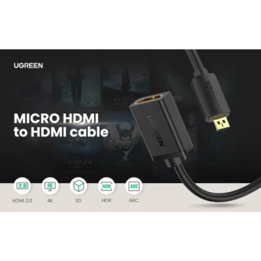 Кабель HDMI Ugreen Micro HDMI До HDMI HDMI Adapter Cable, 22 cm Black 20134