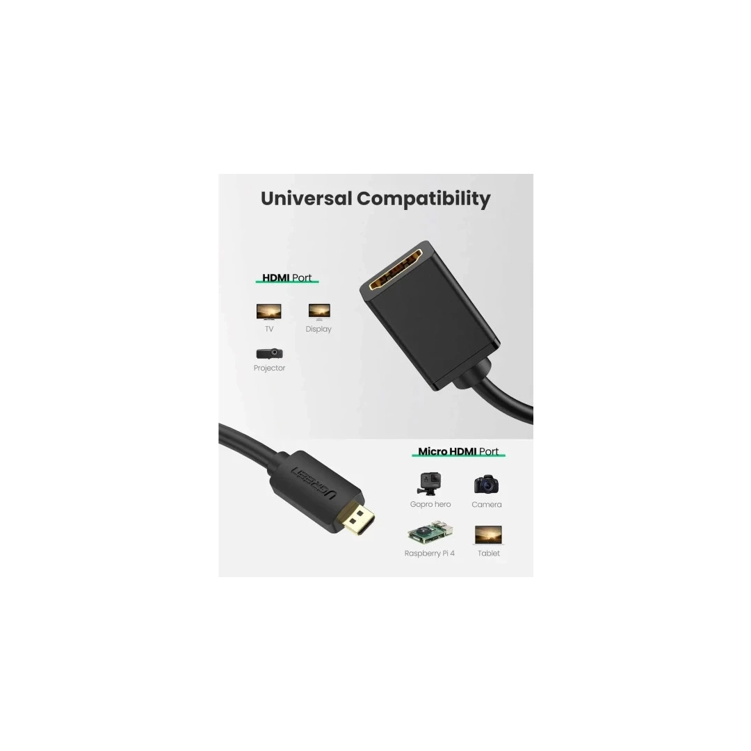 Кабель HDMI Ugreen Micro HDMI До HDMI HDMI Adapter Cable, 22 cm Black 20134