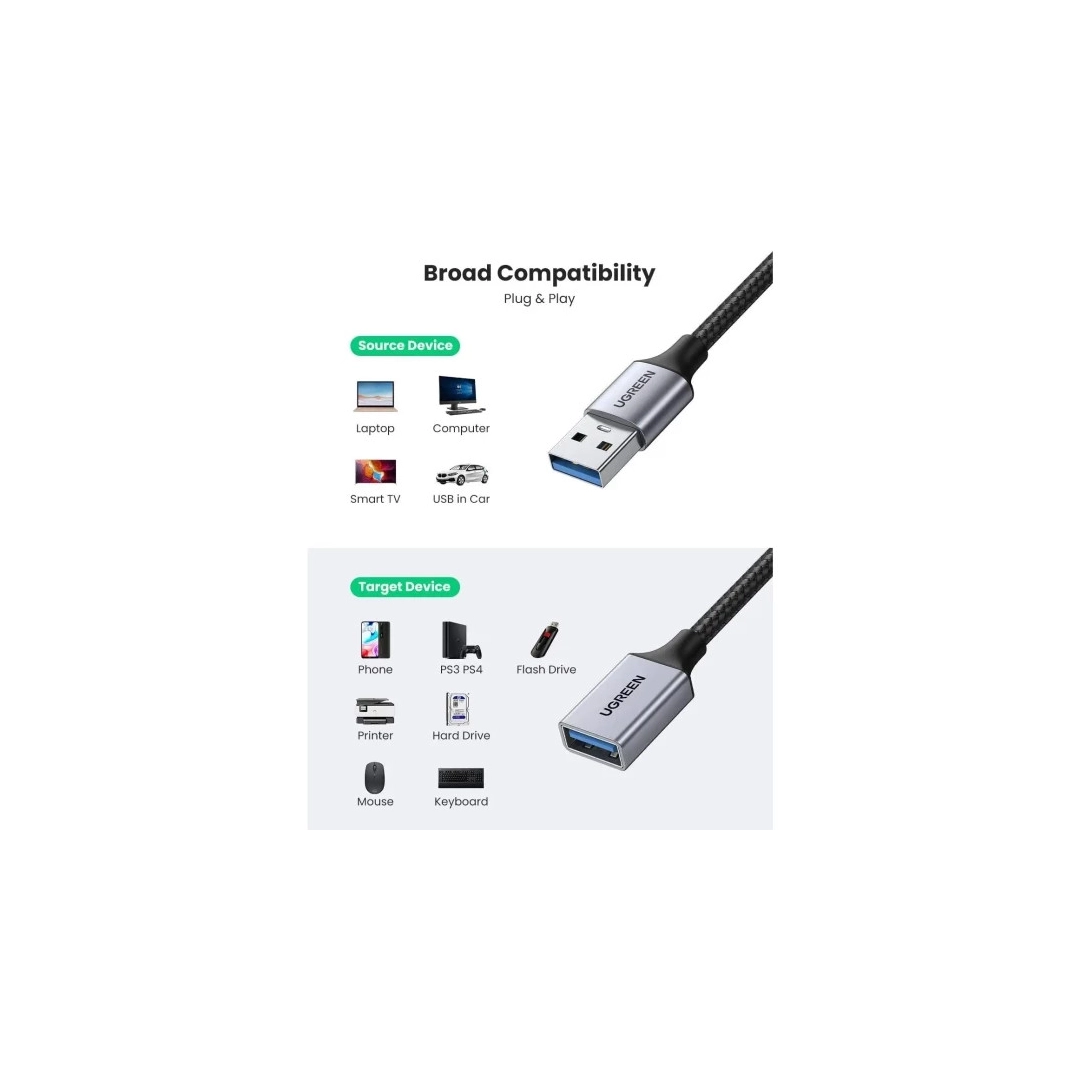 Подовжувач Ugreen US115 USB-A - USB 3.0 OTG, 0.5m Gray 10494 Подовжувач Ugreen US115 USB-A - USB 3.0 OTG, 0.5m Gray 10494