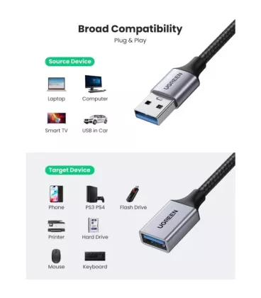 Подовжувач Ugreen US115 USB-A - USB 3.0 OTG, 0.5m Gray 10494