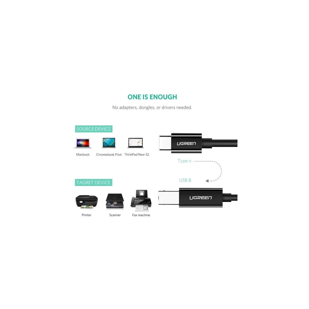 Кабель цифровий Ugreen US241 USB Type-C - USB Type-B, 1 m Black 80811 Кабель цифровий Ugreen US241 USB Type-C - USB Type-B, 1 m Black 80811