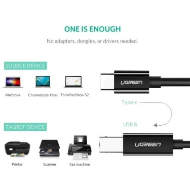 Кабель цифровий Ugreen US241 USB Type-C - USB Type-B, 1 m Black 80811