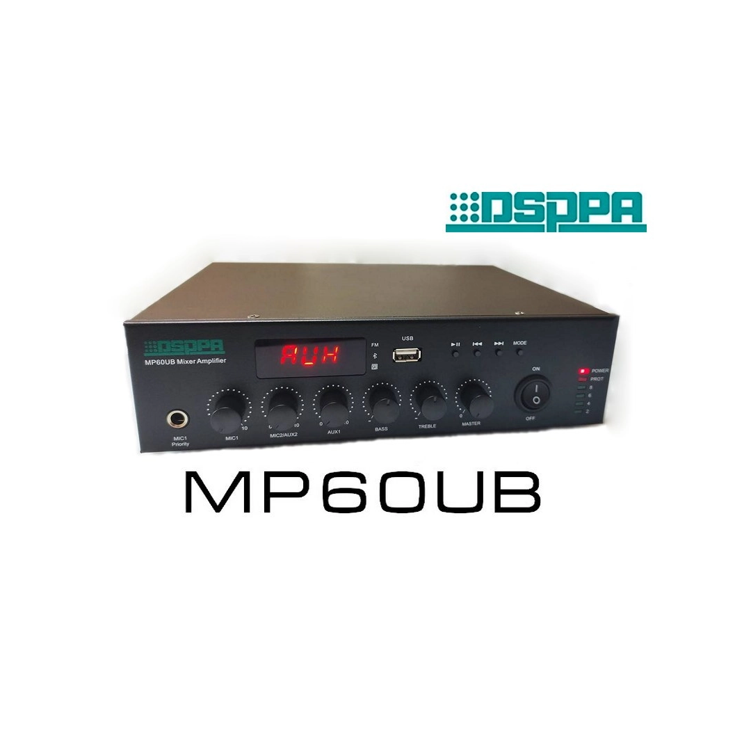 DSPPA MP60UB – це міні-цифровий підсилювач 60Вт Class D, висотою 1,5U з USB/FM та Bluetooth