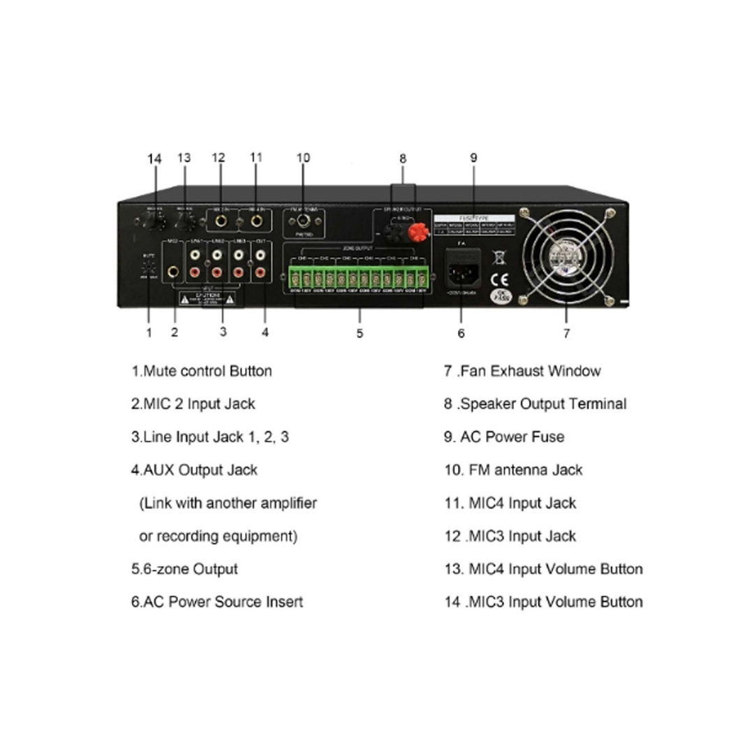 DSPPA MP210U 60Вт 6-зонний підсилювач з USB/SD/FM/Bluetooth