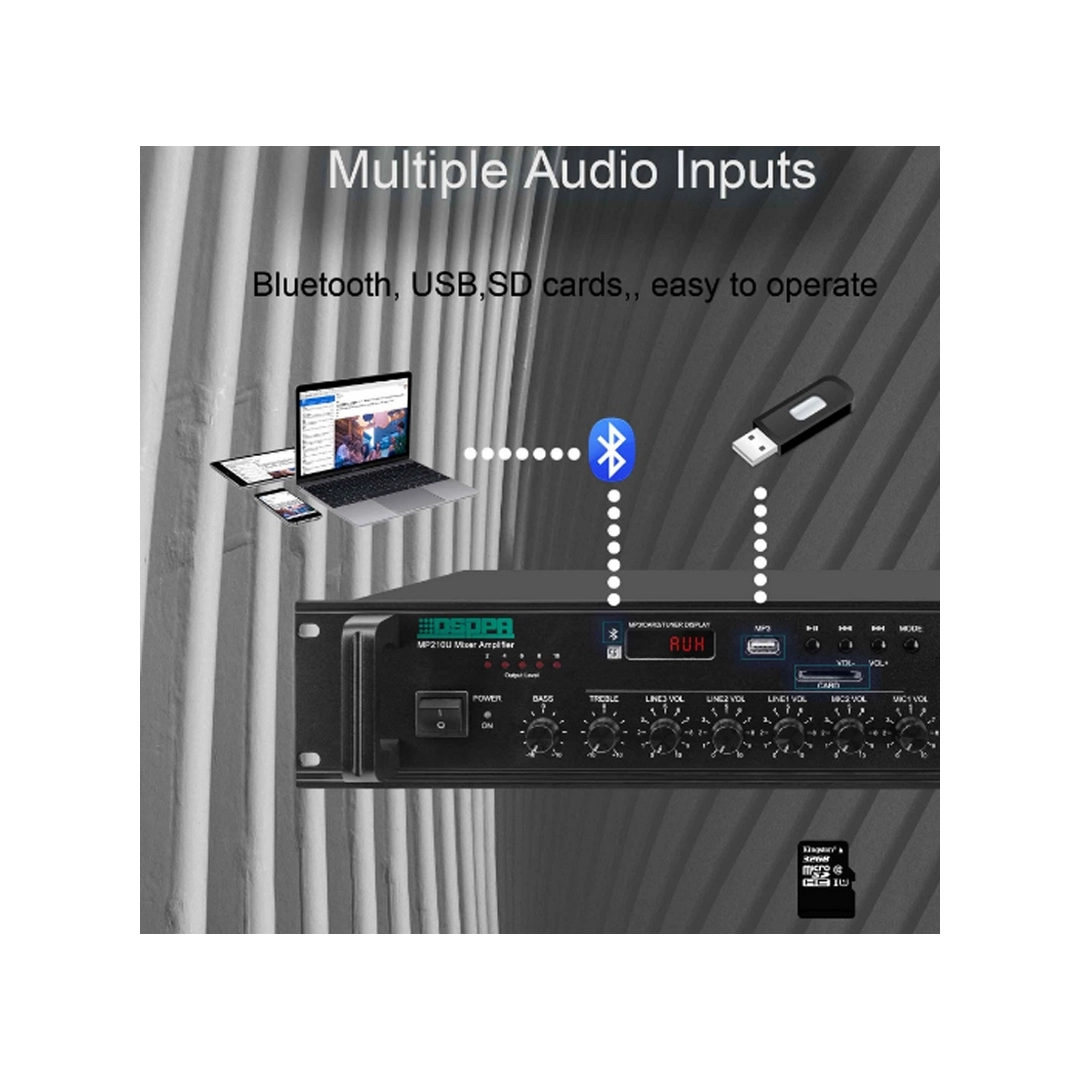 DSPPA MP210U 60Вт 6-зонний підсилювач з USB/SD/FM/Bluetooth