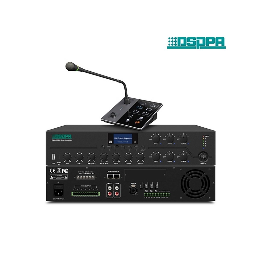 DSPPA DMA6250U 250Вт, 6-зонний цифровий мікшер-підсилювач з віддаленою станцією пейджингу DSPPA DMA6250U 250Вт, 6-зонний цифровий мікшер-підсилювач з віддаленою станцією пейджингу