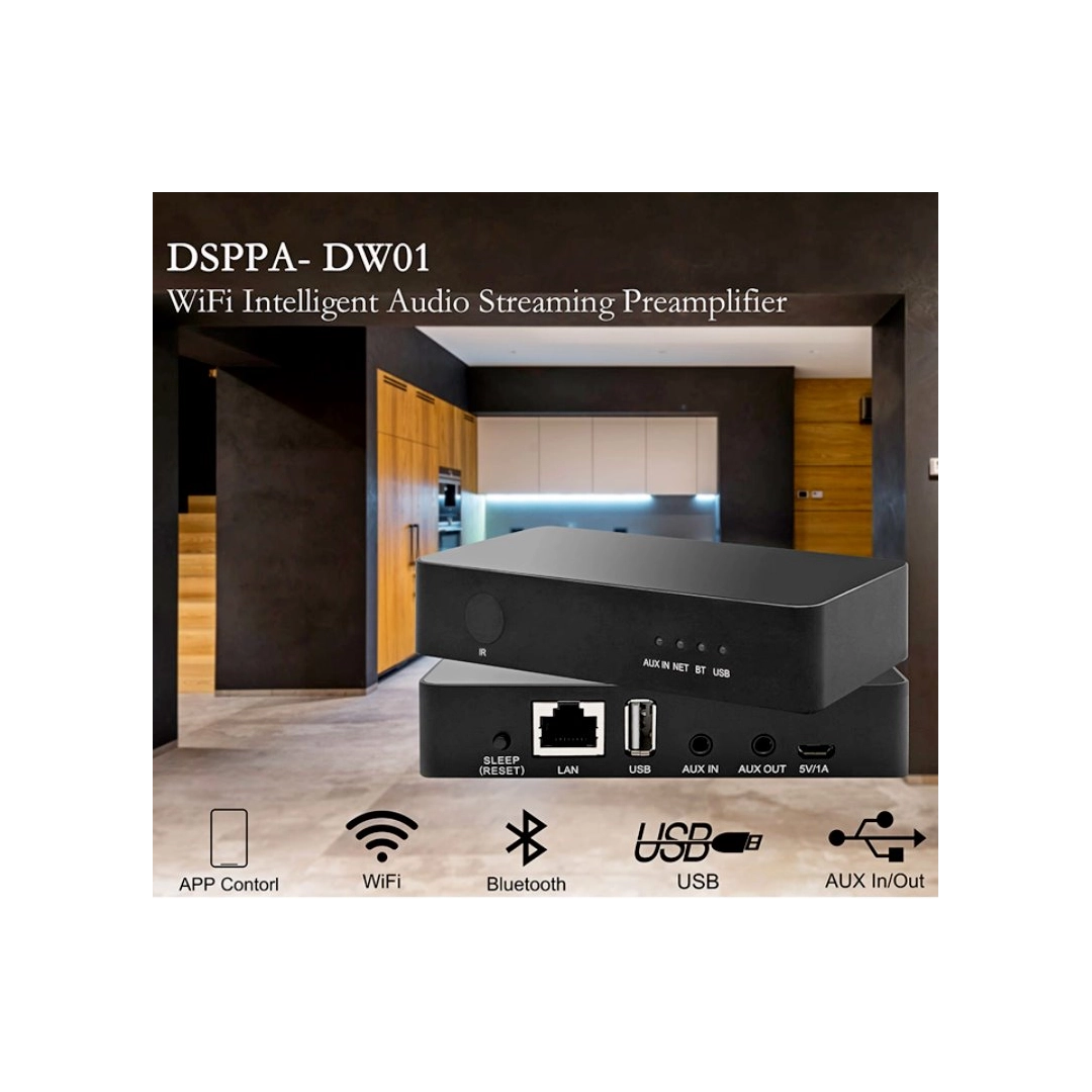 DSPPA DW01 Медіаплеєр інтелектуальний підсилювач потокового аудіо Wi-Fi з Bluetooth DSPPA DW01 Медіаплеєр інтелектуальний підсилювач потокового аудіо Wi-Fi з Bluetooth