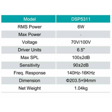 DSPPA DSP5311B 6,5-дюймовий стельовий динамік для поверхневого монтажу колір чорний