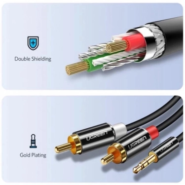Аудіокабель Ugreen AV116 3.5 mm to 2RCA Audio Cable, 1 m Black 10749