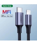 Кабель цифровий Ugreen US304 USB Type-C - Lightning, MFI - 36W, 1.5 m Braided with Aluminum Shell Black 60760