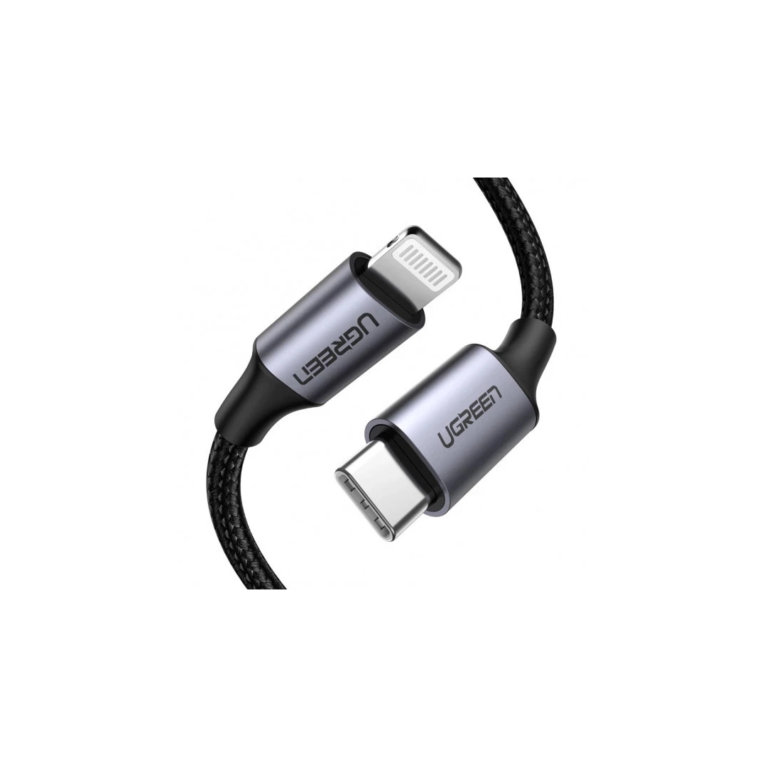 Кабель цифровий Ugreen US304 USB Type-C - Lightning, MFI - 36W, 1.5 m Braided with Aluminum Shell Black 60760