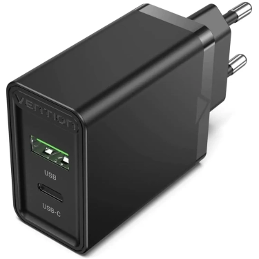 Зарядний пристрій Vention USB Type C+QC4.0 (18-20W) Black (FBBB0-EU)