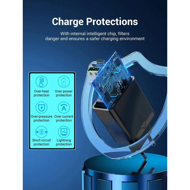 Зарядний пристрій Vention USB Type C+QC4.0 (18-20W) Black (FBBB0-EU)