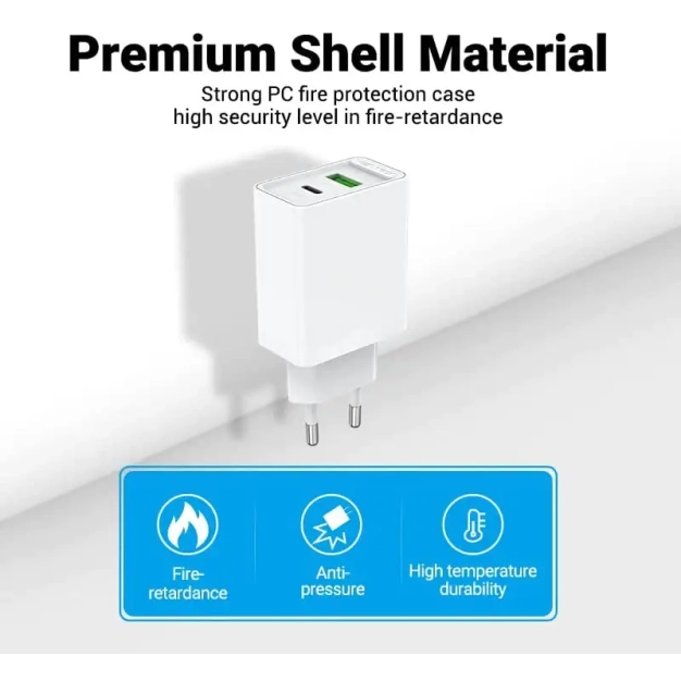 Зарядний пристрій Vention USB Type C + QC4.0 (18-20W) White (FBBW0-EU)