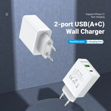 Зарядний пристрій Vention USB Type C + QC4.0 (18-20W) White (FBBW0-EU)