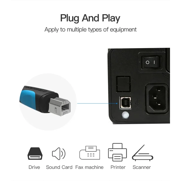 Кабель для принтера Vention USB A Male - B Male Print 2 м (VAS-A16-B200) Кабель для принтера Vention USB A Male - B Male Print 2 м (VAS-A16-B200)