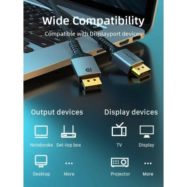 Кабель Cabletime DisplayPort v1.4 1m, 8K 60 Hz, 4K 144Hz, 2K 165Hz, 1080P 240Hz (CD11H)