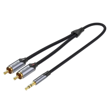 Аудіокабель Vention AUX 3.5 mm M - 2xRCA M, 2 m, Black (BCNBH) ціна