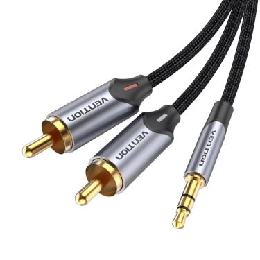 Аудіокабель Vention AUX 3.5 mm M - 2xRCA M, 2 m, Black (BCNBH) ціна
