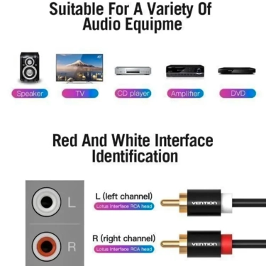 Аудіокабель Vention 2RCA Male to 2RCA Male 1m, Black (VAB-R06-B100)