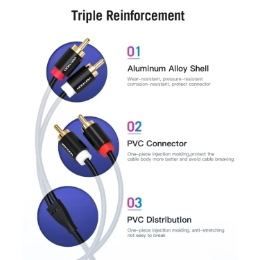 Аудіокабель Vention 2RCA Male to 2RCA Male 1m, Black (VAB-R06-B100)