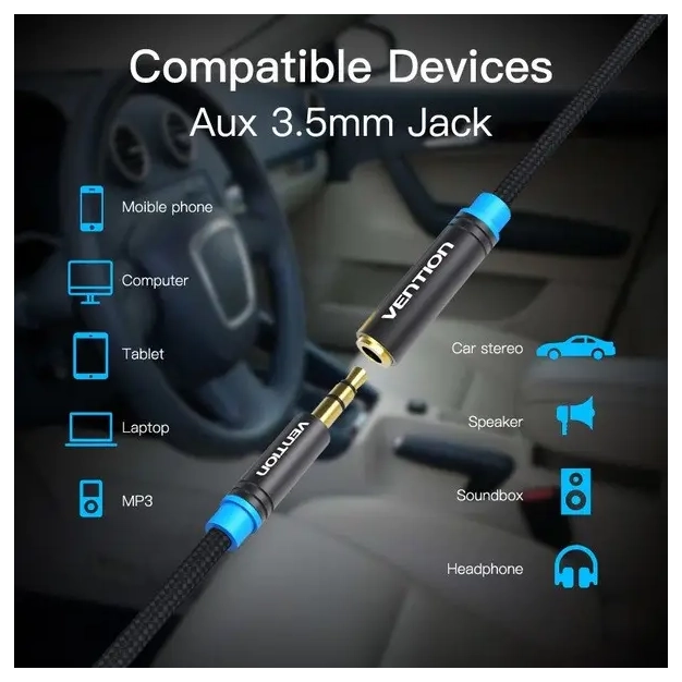 Аудіокабель Vention 3.5 mm M - 3.5 mm F, 0.5 m, 3 pin (VAB-B06-B050-M) Аудіокабель Vention 3.5 mm M - 3.5 mm F, 0.5 m, 3 pin (VAB-B06-B050-M)