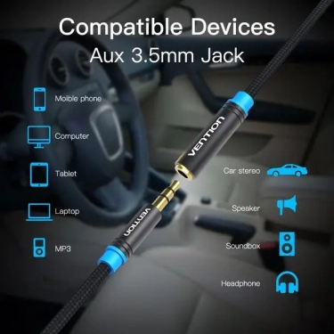 Аудіокабель Vention 3.5 mm M - 3.5 mm F, 0.5 m, 3 pin (VAB-B06-B050-M)