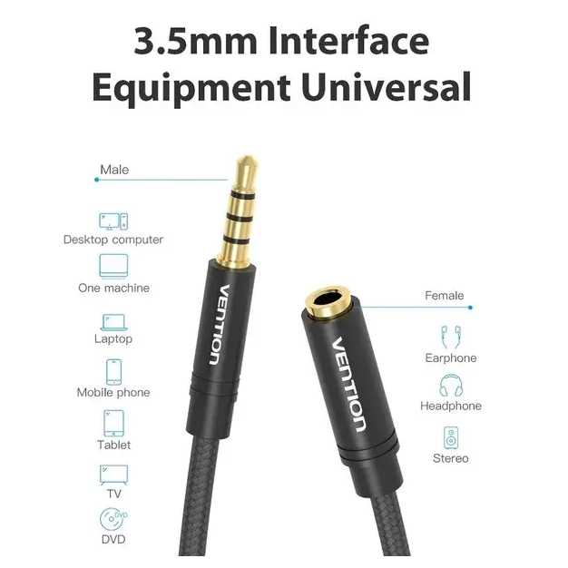 Аудіокабель Vention 3.5 mm M - 3.5 mm F, 0.5 m, 3 pin (VAB-B06-B050-M) Аудіокабель Vention 3.5 mm M - 3.5 mm F, 0.5 m, 3 pin (VAB-B06-B050-M)