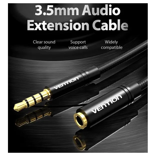 Аудіокабель Vention 3.5 mm M - 3.5 mm F, 1 m, 3 pin (VAB-B06-B100-M) Аудіокабель Vention 3.5 mm M - 3.5 mm F, 1 m, 3 pin (VAB-B06-B100-M)