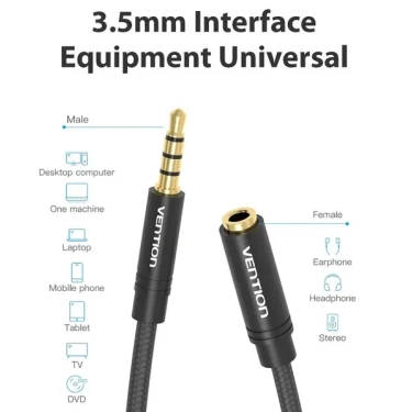 Аудіокабель Vention 3.5 mm M - 3.5 mm F, 2 m, 3 pin (VAB-B06-B200-M)