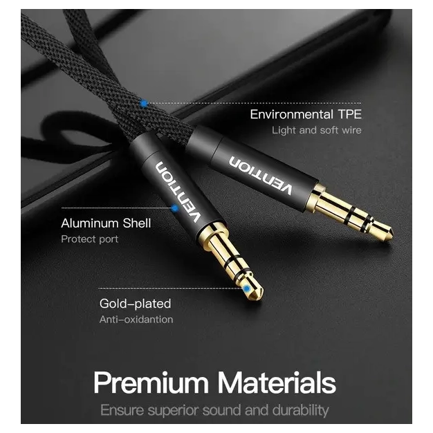 Аудіокабель Vention 3.5 M - 3.5 M, 1 m, Black, 3 pin (P350AC100-BM) Аудіокабель Vention 3.5 M - 3.5 M, 1 m, Black, 3 pin (P350AC100-BM)