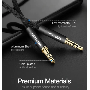 Аудіокабель Vention 3.5 M - 3.5 M, 1 m, Black, 3 pin (P350AC100-BM)