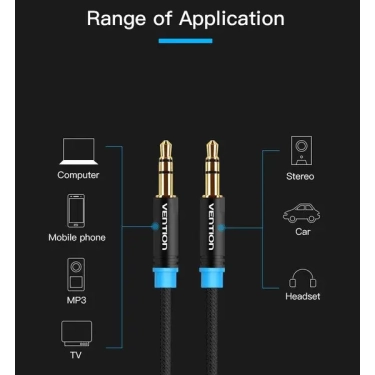 Аудіокабель Vention 3.5 M - 3.5 M, 0.5 m, Black, 3 pin (P350AC050-BM)