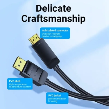 Кабель Vention DisplayPort - HDMI 2m, 4K 30Hz, 2K 30Hz (HAGBH)