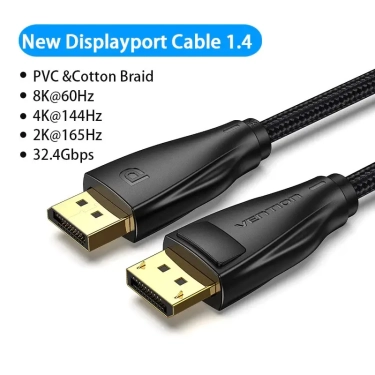 Кабель Vention DisplayPort v1.4 2m, 8K 60 Hz, 4K 144Hz, 2K 165Hz