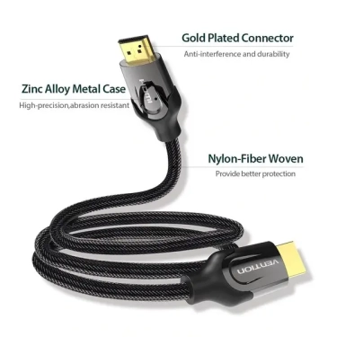 Кабель HDMI Vention HDMI-HDMI, 2m, v2.0, 4K 60Hz (VAA-B05-B200) купити