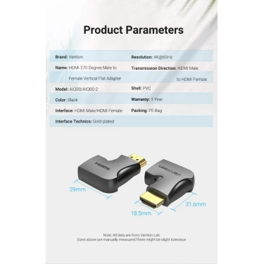 Перехідник Vention HDMI M to F Adapter 270° Degree Правий (AIQB0) ціна
