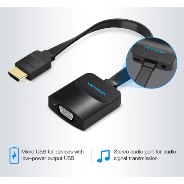 Перехідник Vention HDMI-VGA, 0.2m, звук та живлення (ACKBB / 74346) ціна Перехідник Vention HDMI-VGA, 0.2m, звук та живлення (ACKBB / 74346) ціна