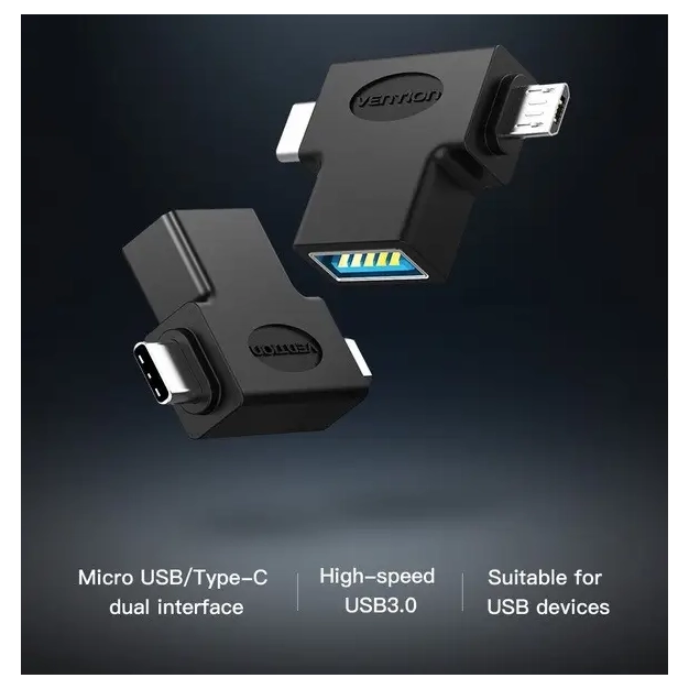 Перехідник Vention USB C 3.1/USB 3.0 OTG AF/microUSB BM (CDIB0) Перехідник Vention USB C 3.1/USB 3.0 OTG AF/microUSB BM (CDIB0)