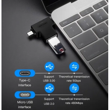 Перехідник Vention USB C 3.1/USB 3.0 OTG AF/microUSB BM (CDIB0)