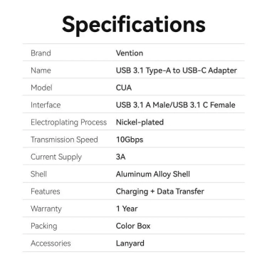 Перехідник Vention USB3.0 A Male - USB Type C Female OTG (CUAH0) ціна