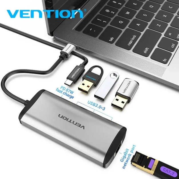 USB-хаб Vention 3-Port, RJ-45, PD(type-c) 0.15M Black (TGDHB) купити USB-хаб Vention 3-Port, RJ-45, PD(type-c) 0.15M Black (TGDHB) купити