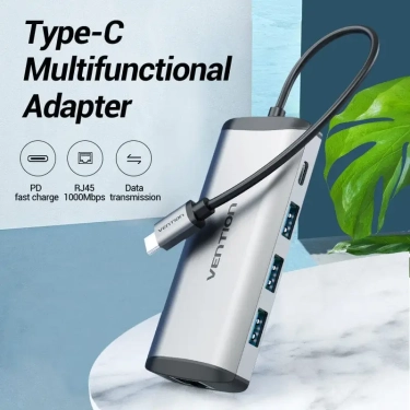 USB-хаб Vention 3-Port, RJ-45, PD(type-c) 0.15M Black (TGDHB) купити