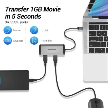 USB-хаб Vention 3-Port, RJ-45, PD(type-c) 0.15M Black (TGDHB) купити