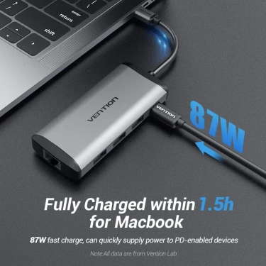 USB-хаб Vention 3-Port, RJ-45, PD(type-c) 0.15M Black (TGDHB) купити