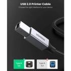 Кабель USB Ugreen US369 USB-A 2.0 - USB-B 2.0 Braided, 1.5m Black 80802 Кабель USB Ugreen US369 USB-A 2.0 - USB-B 2.0 Braided, 1.5m Black 80802