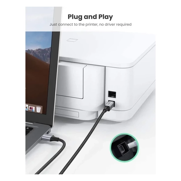 Кабель USB Ugreen US369 USB-A 2.0 - USB-B 2.0 Braided, 1.5m Black 80802 Кабель USB Ugreen US369 USB-A 2.0 - USB-B 2.0 Braided, 1.5m Black 80802